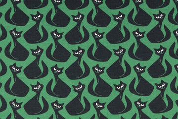 French Terry mit Katzen, grün, schwarz, 0,5 m